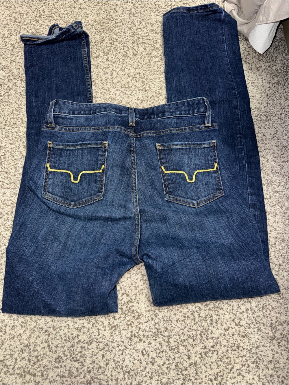 Kimes Ranch Dark Blue Skinny Jeans with Yellow Pocket Stitch